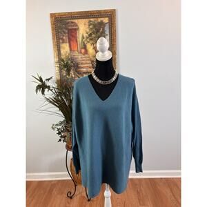 Women's Size XXL Ella Moss Sweater Pullover Ribbed V-Neck Blue Soft Long Sleeve